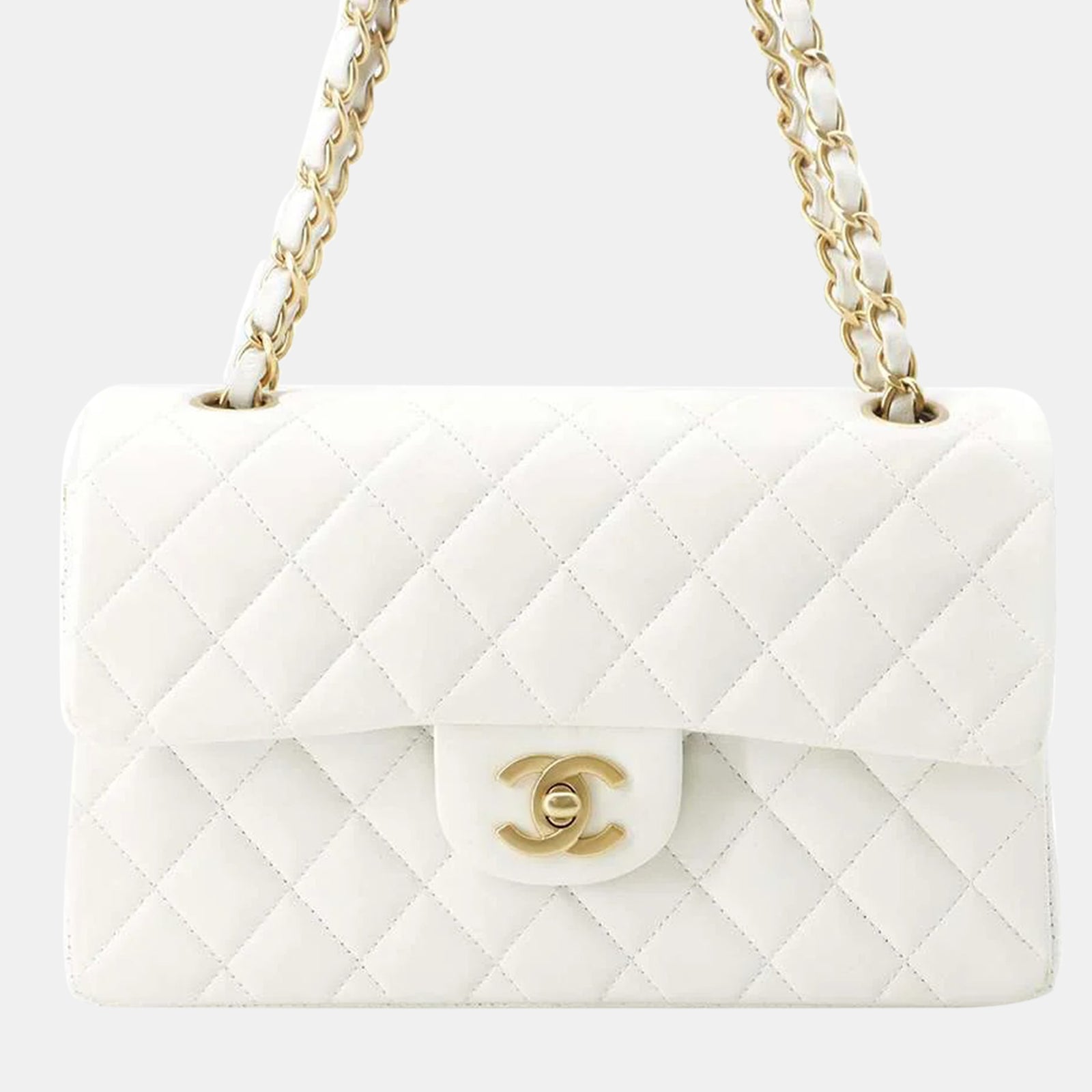 Chanel White Lambskin Leather Small Classic Double Flap Bag