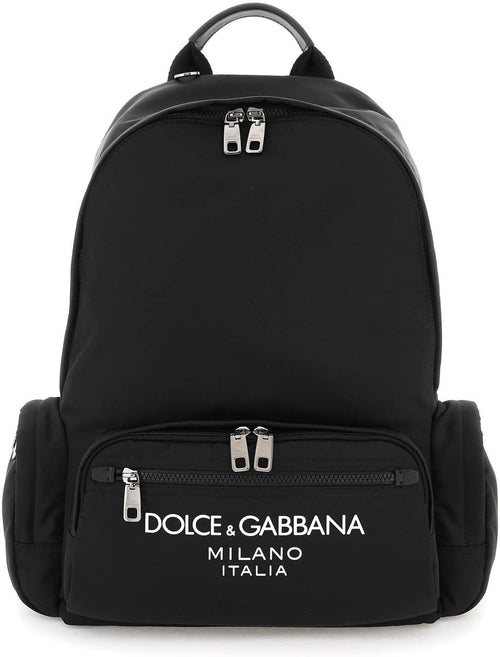 Men's Logo Print Nylon Backpack in Black | BM2197AG182