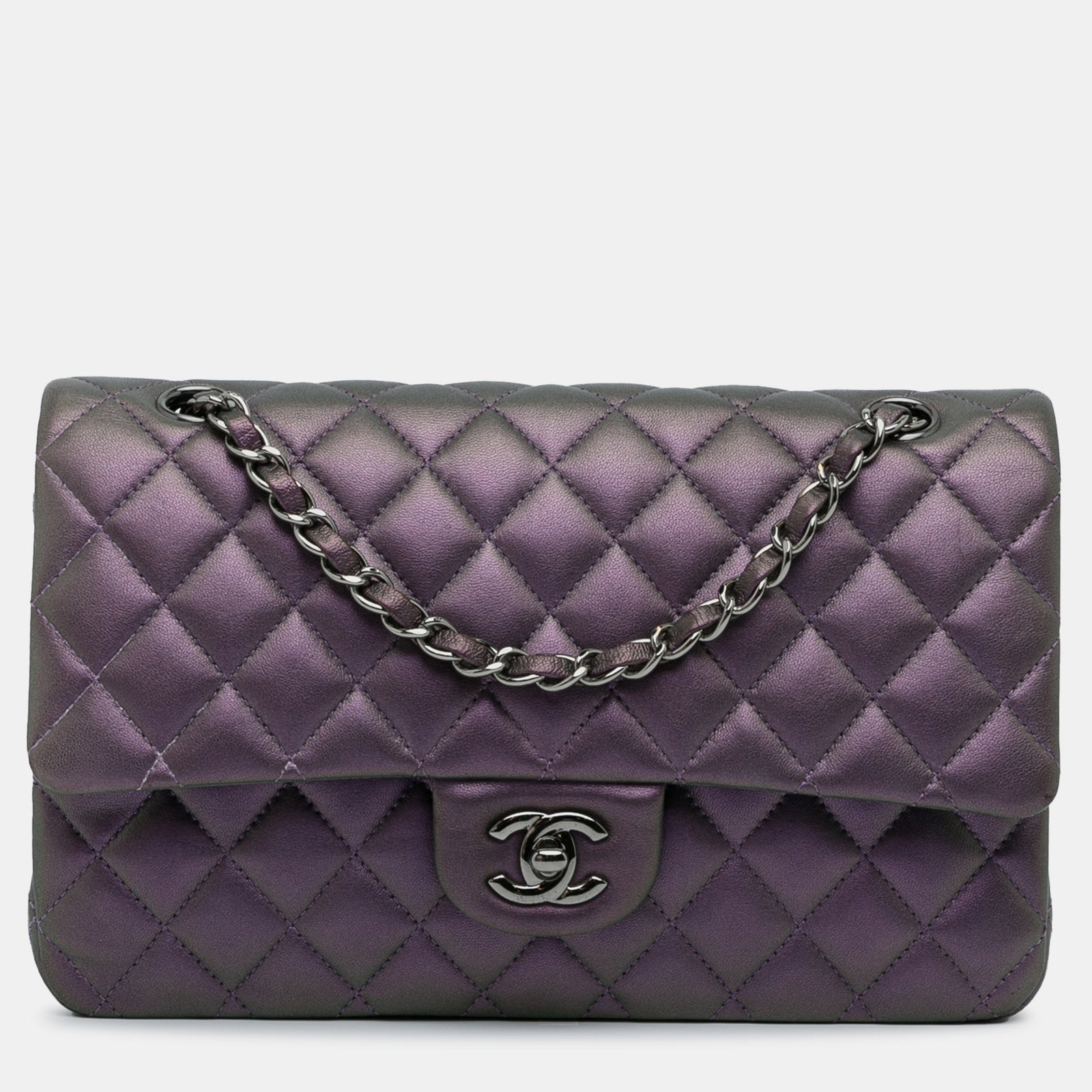 Chanel Purple Medium Classic Iridescent Lambskin Double Flap