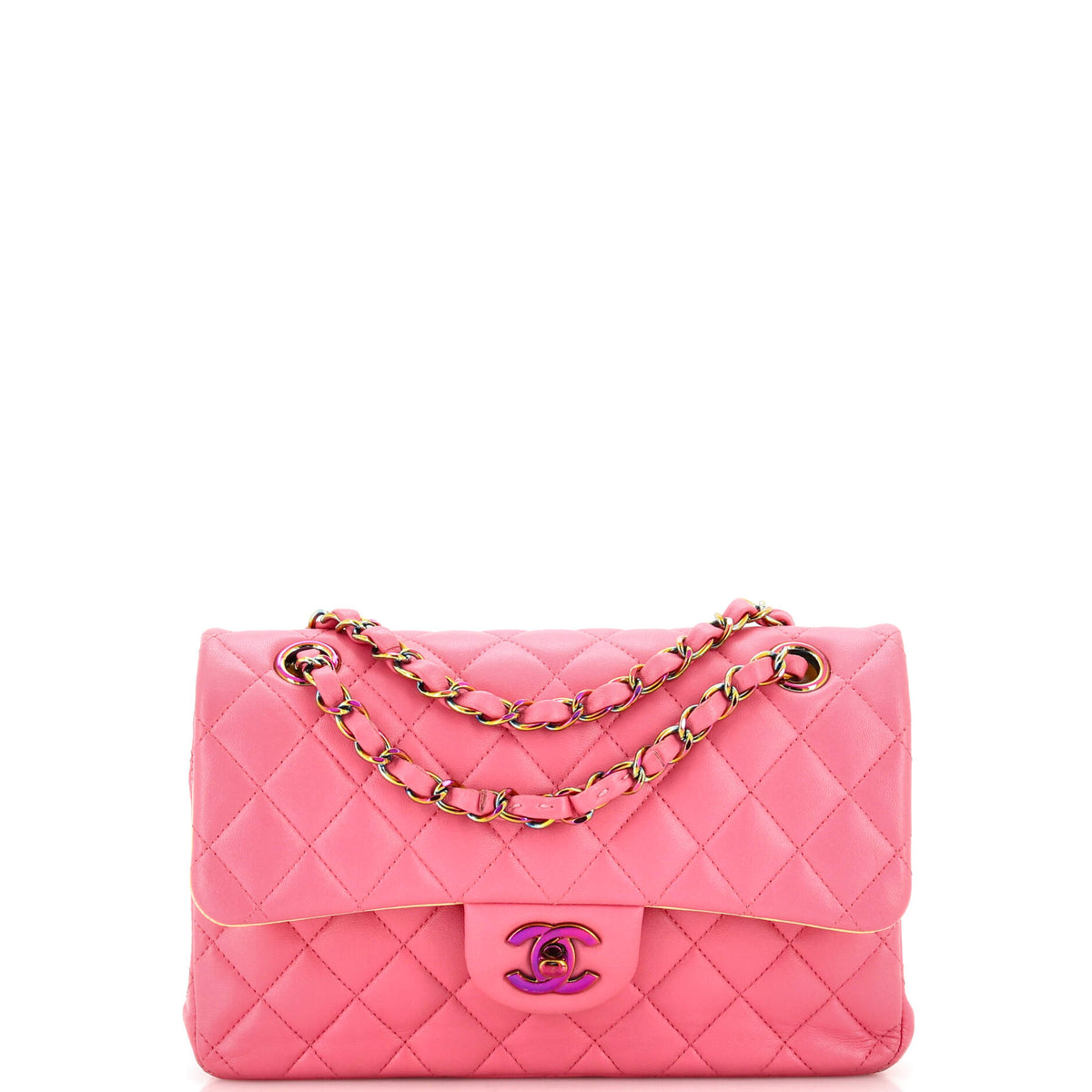 Chanel CHANEL Classic Double Flap Bag Quilted Lambskin with Rainbow Hardware Small