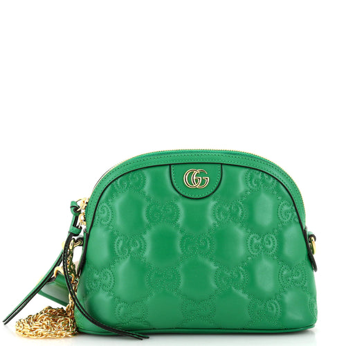 GUCCI Dome Chain Zip Shoulder Bag GG Matelasse Leather Small