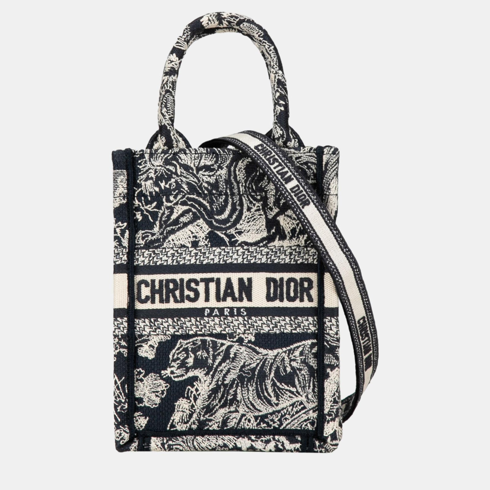 Dior Marineblaue vertikale Mini-Buchtasche mit Toile-de-Jouy-Reverse-Stickerei