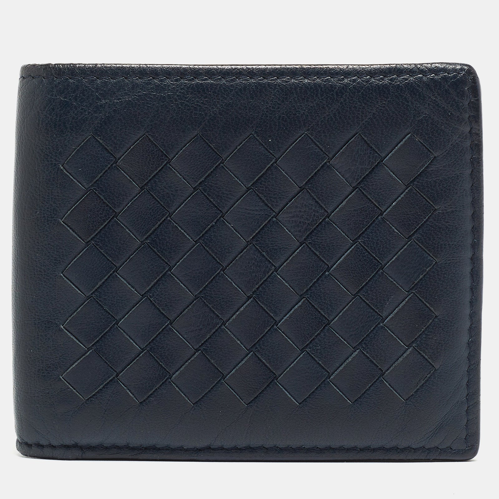 Bottega Veneta Blue Intrecciato Leather Bifold Wallet