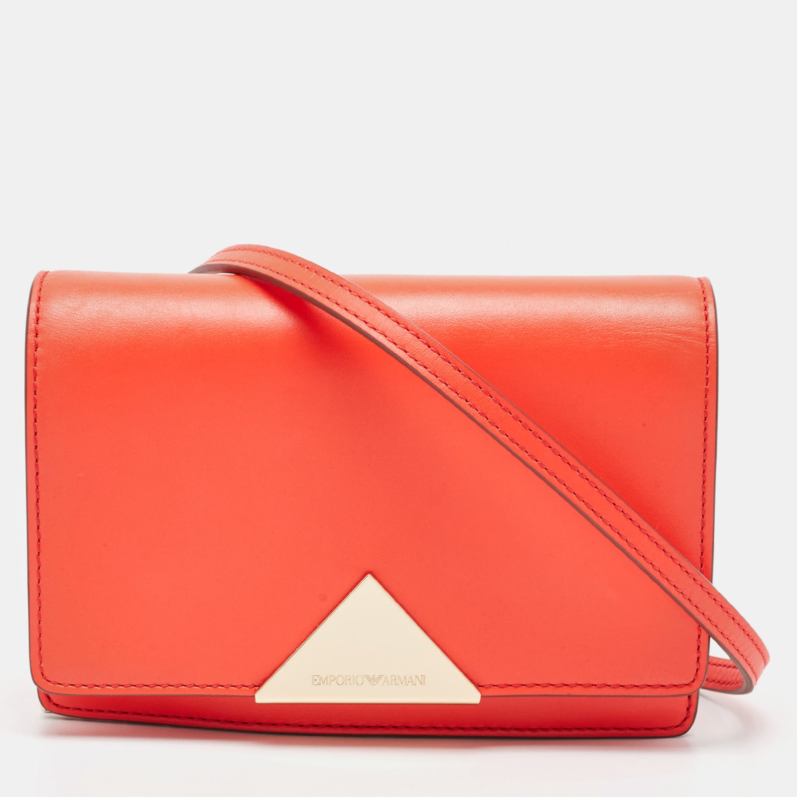 Emporio Armani Neon Red Leather Flap Crossbody Bag