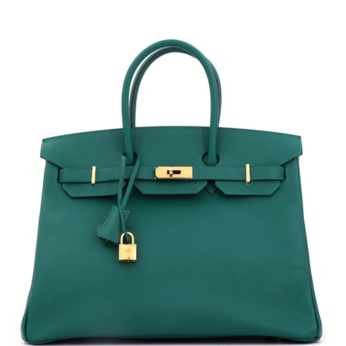 Birkin Handbag Malachite Epsom with Gold Hardware 35