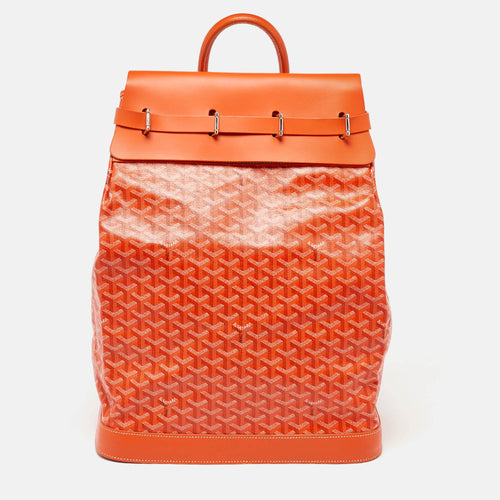 Orange Goyardine Coated Canvas and Leather Steamer Bag