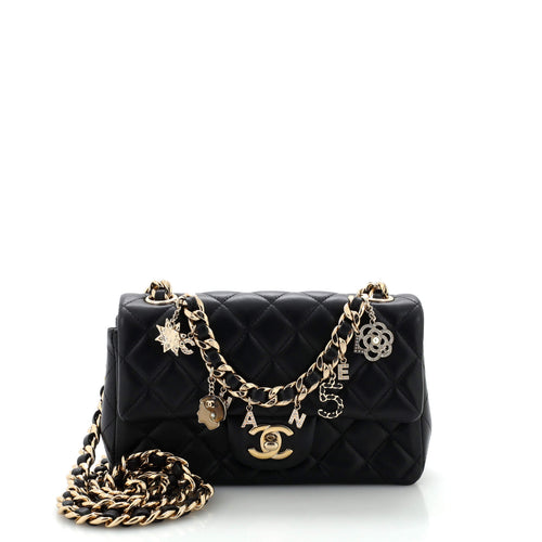 CHANEL Coco Charms Classic Single Flap Bag Quilted Lambskin Mini