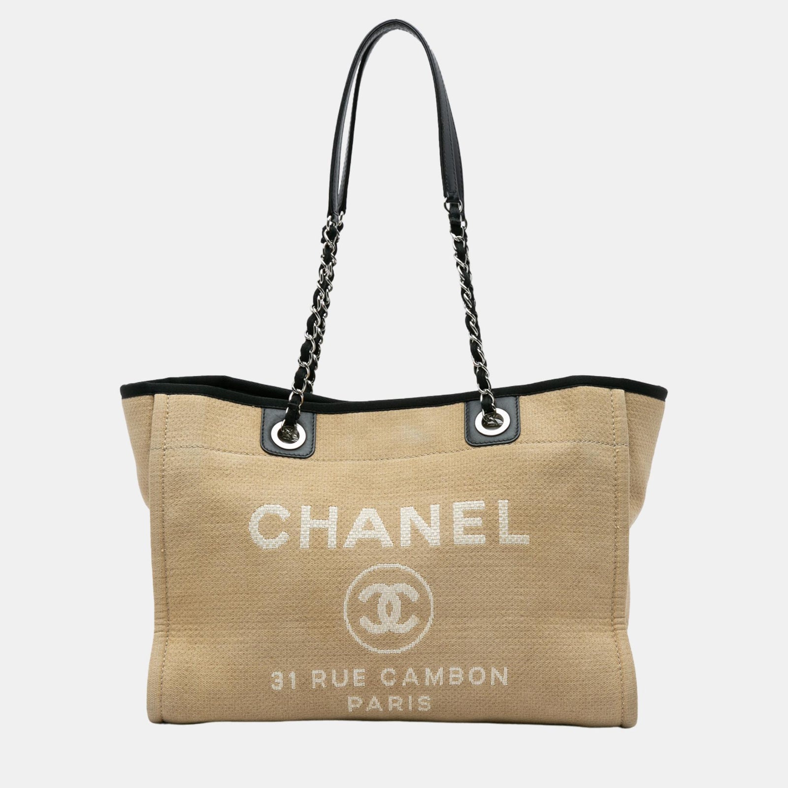 Chanel Petit sac cabas Deauville en toile beige