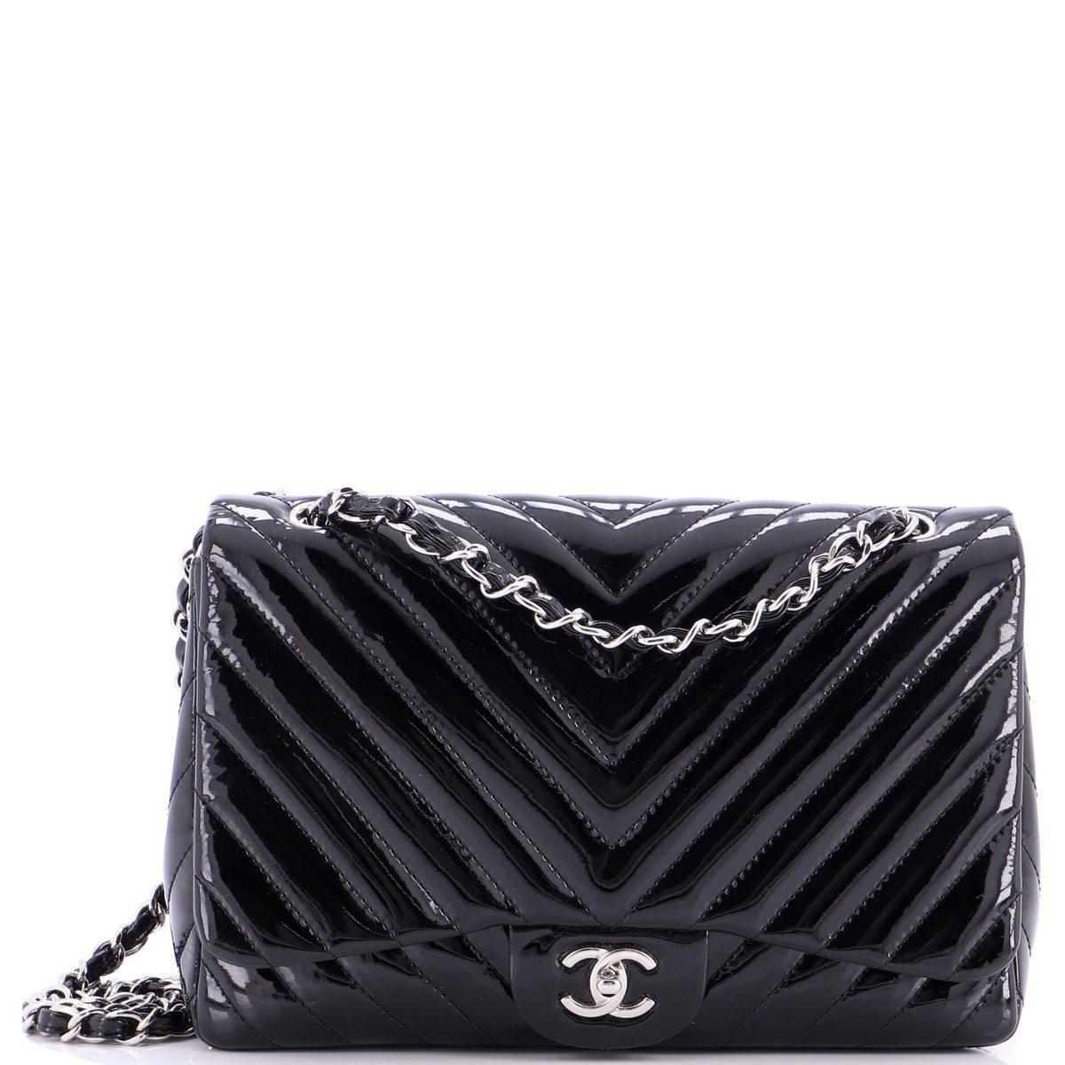 Chanel CHANEL Classic Single Flap Bag Chevron Patent Maxi
