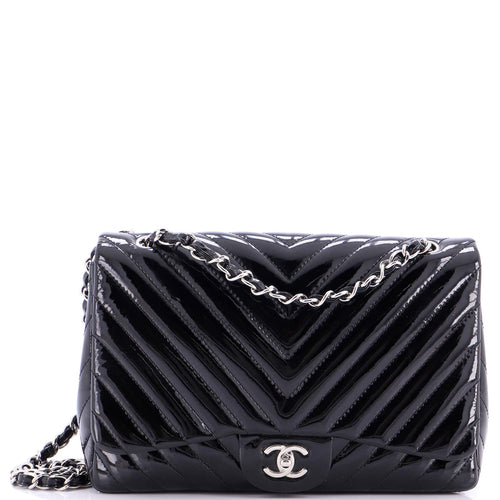 CHANEL Classic Single Flap Bag Chevron Patent Maxi