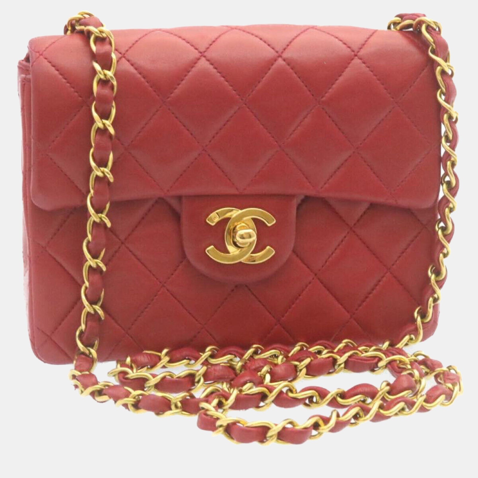 Chanel Red Lambskin Leather Mini Square Flap Bag