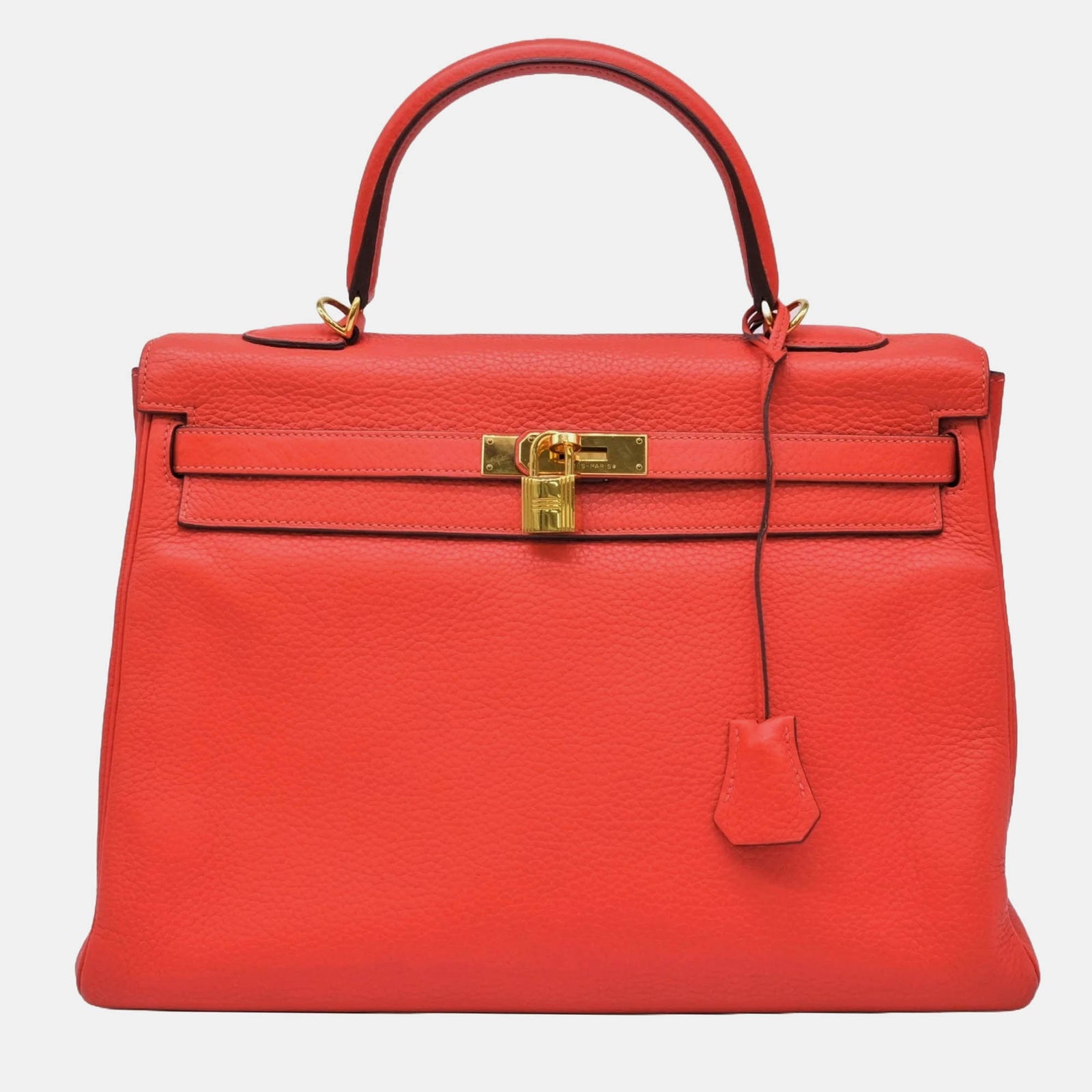 Herm?s Sac cabas Kelly 35 en cuir taurillon rose Clémence Rouge Bivoine