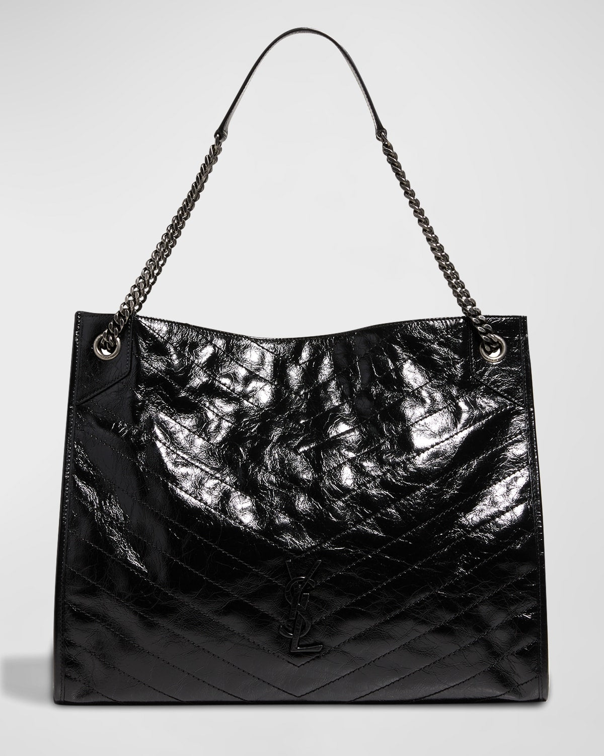 Saint Laurent Niki Large YSL Shopper Tote Bag in Crinkled Leather