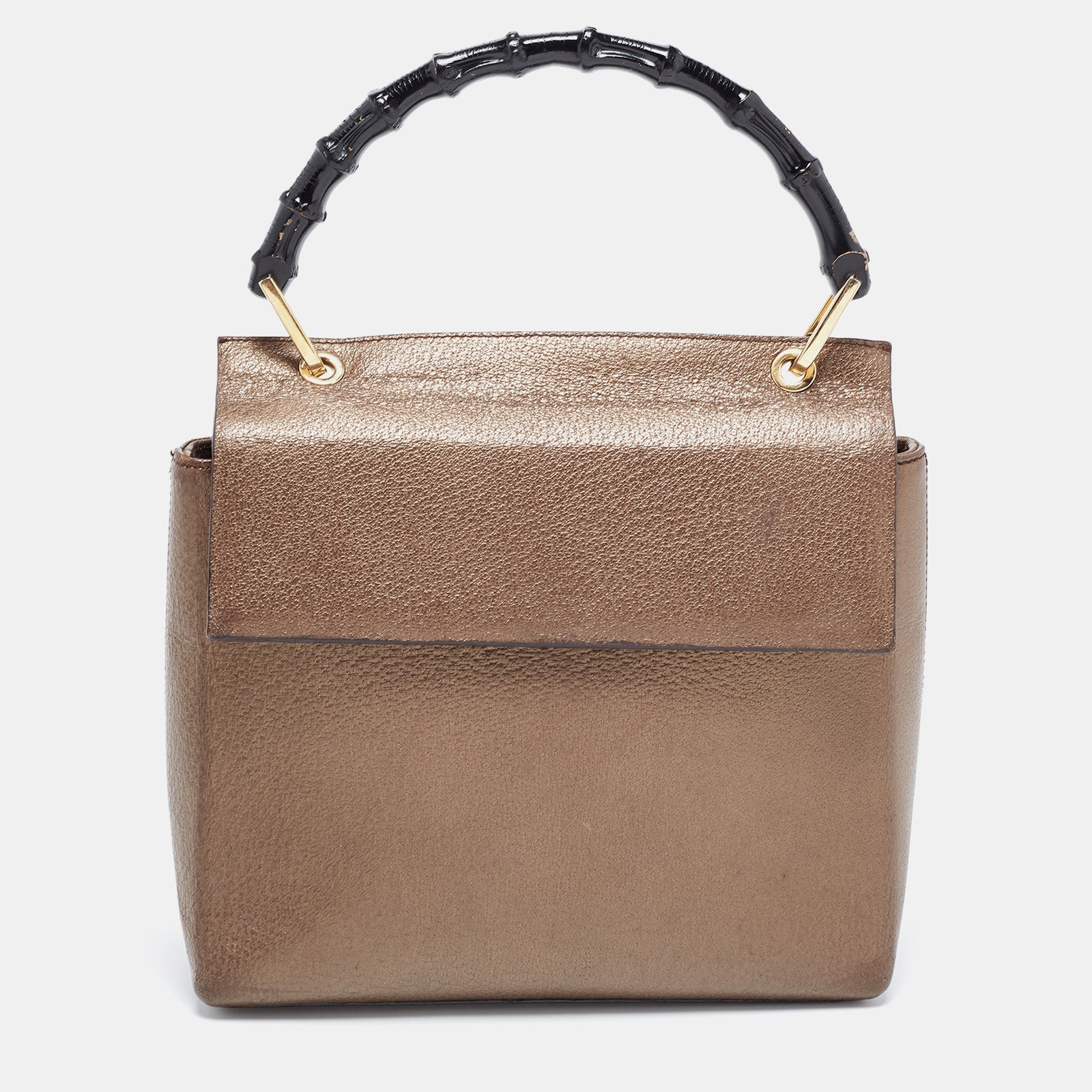 Gucci Bronze Leather Bamboo Flap Top Handle Bag