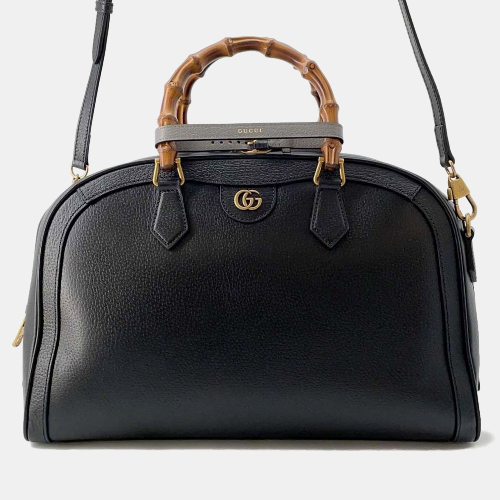 Gucci Grand sac de voyage Diana en cuir de veau texturé noir/gris poudré