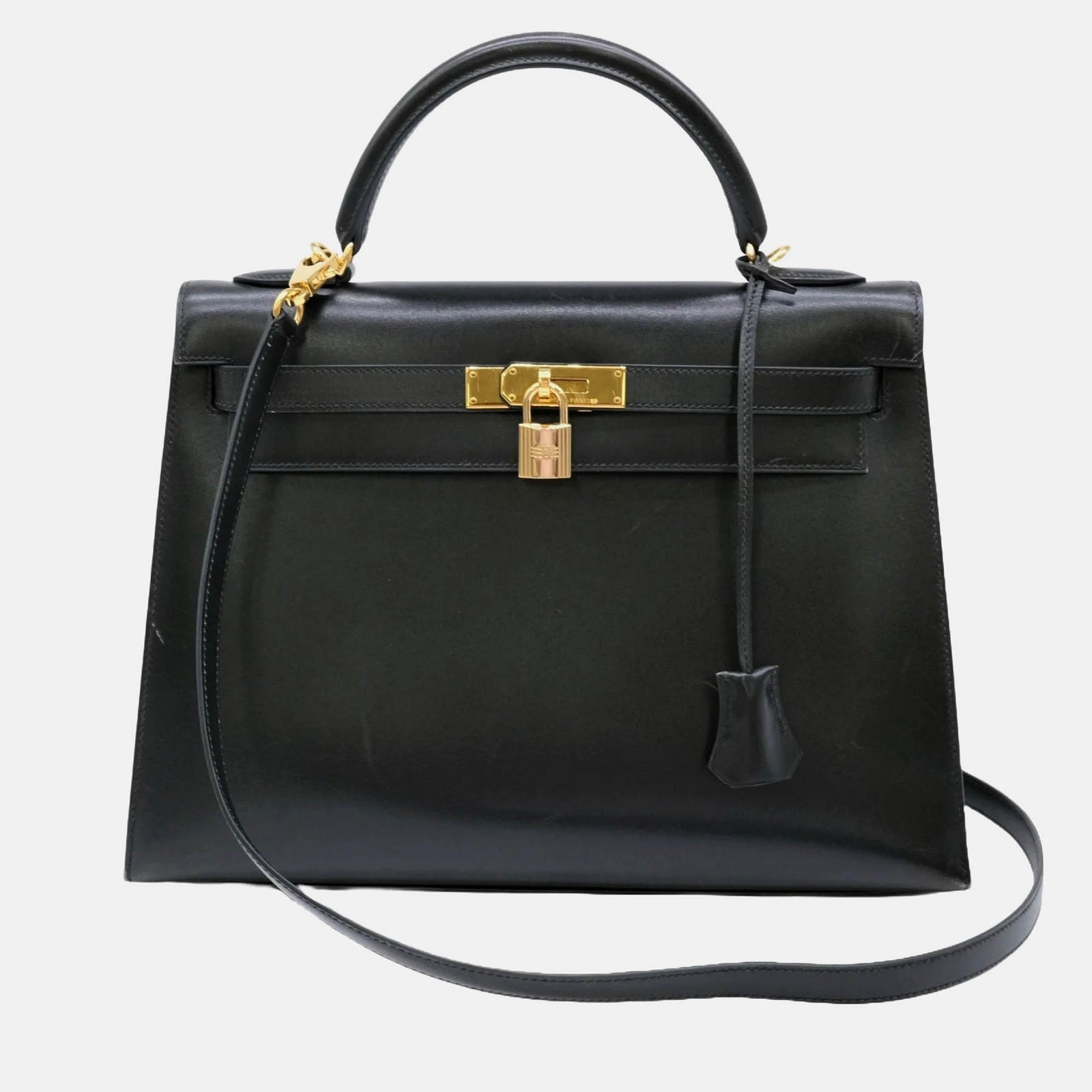 Herm?s Black Box Calf Leather Kelly 32 Handbag