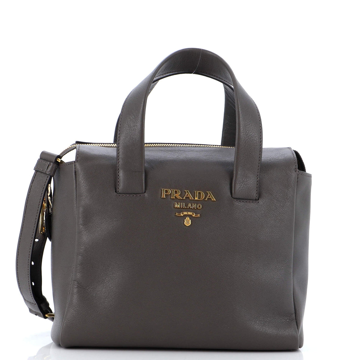 Prada PRADA Top Handle Convertible Zip Tote Vitello Leather Small