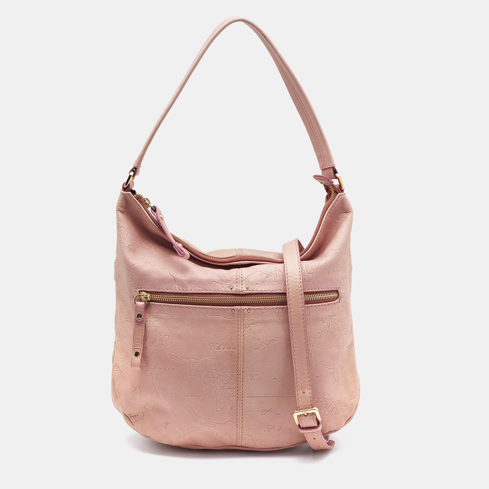 Alviero Martini 1a Classe Pink Geo Embossed Leather Zip Hobo