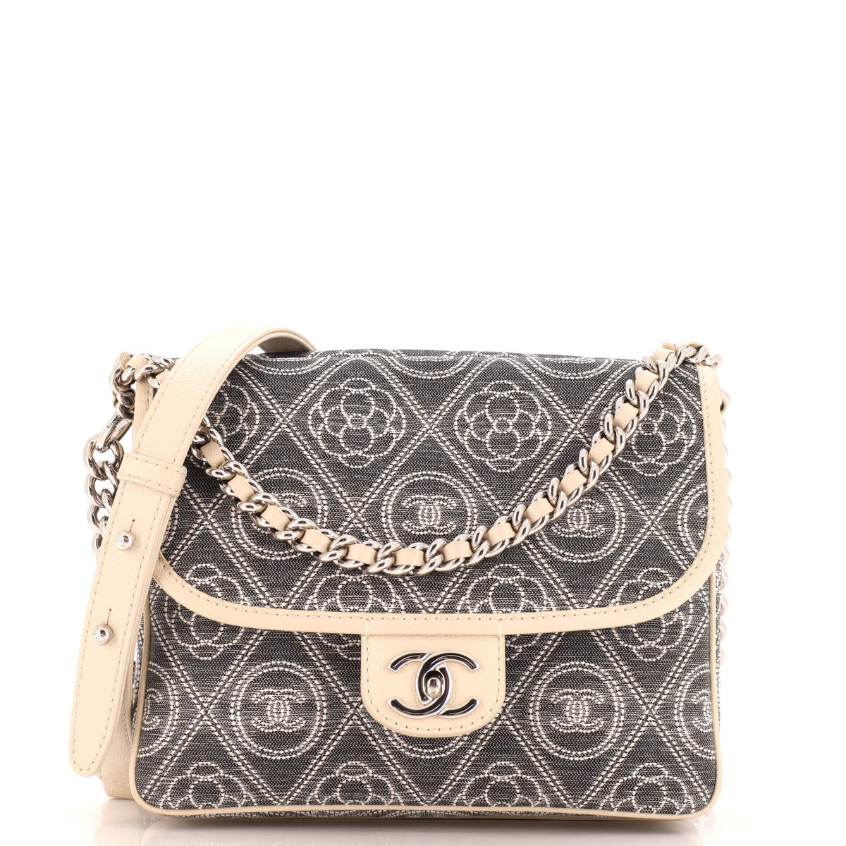 Chanel CHANEL Camellia Double Side Flap Bag Quilted Printed Canvas Small