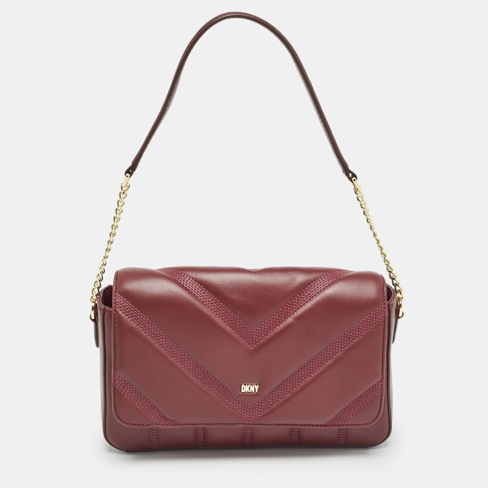 DKNY DKNY Burgundy Quilted Leather Becca Flap Shoulder Bag