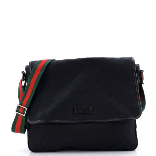 GUCCI Web Strap Flap Messenger GG Canvas Medium