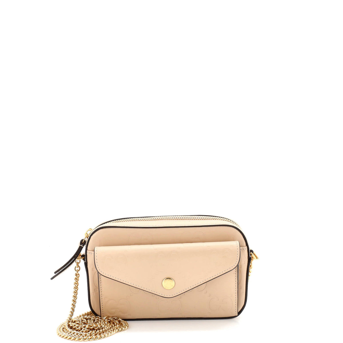 Gucci GUCCI Front Pocket Chain Shoulder Bag Jumbo GG Embossed Leather Super Mini