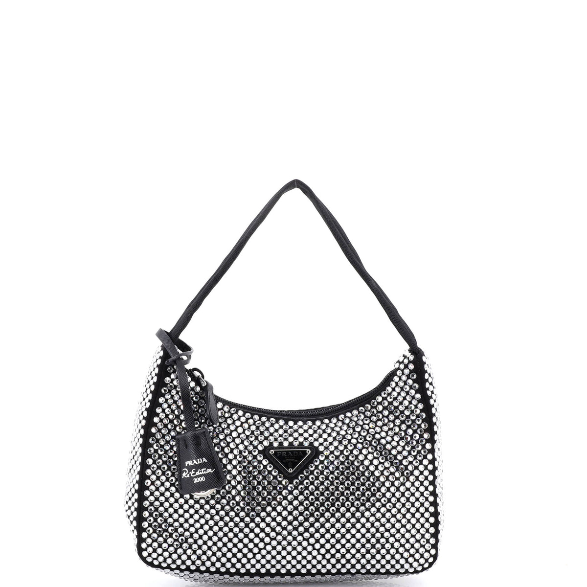 Prada PRADA Re-Edition 2000 Hobo Crystal Embellished Satin Mini