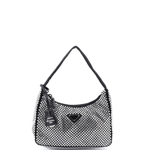 PRADA Re-Edition 2000 Hobo Crystal Embellished Satin Mini