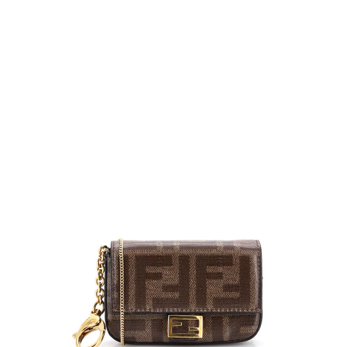 FENDI Chain Baguette Charm Bag Zucca Coated Canvas Nano