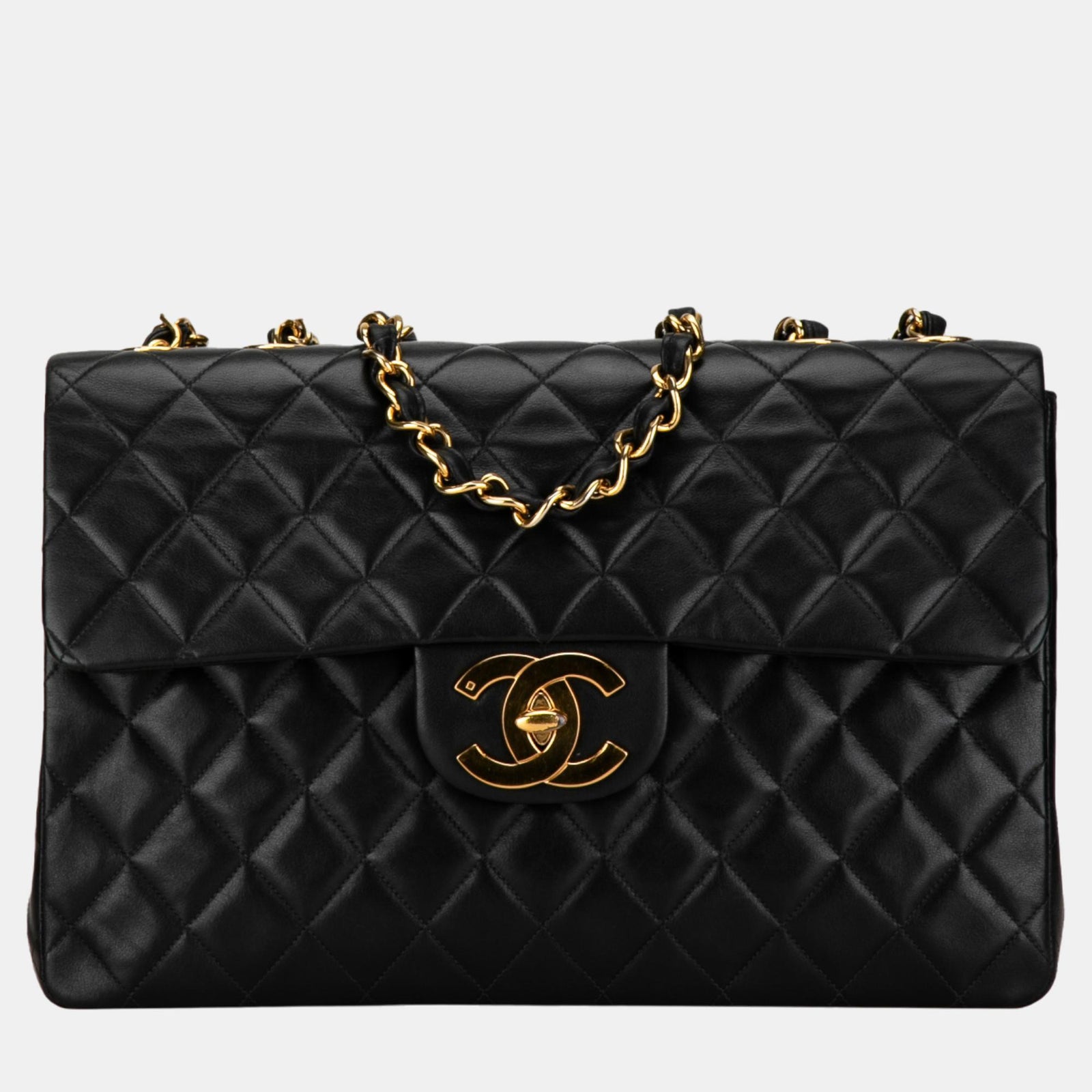 Chanel Portefeuille simple en cuir d'agneau classique Maxi XL noir