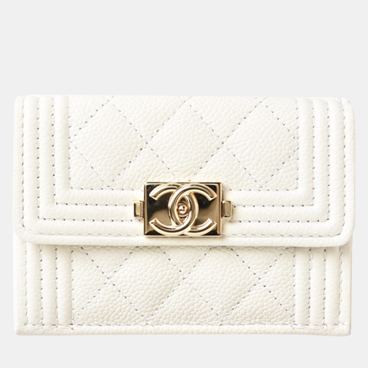 Chanel White Caviar Leather Boy Mini Wallet