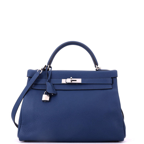 Kelly Handbag Deep Blue Togo with Palladium Hardware 32