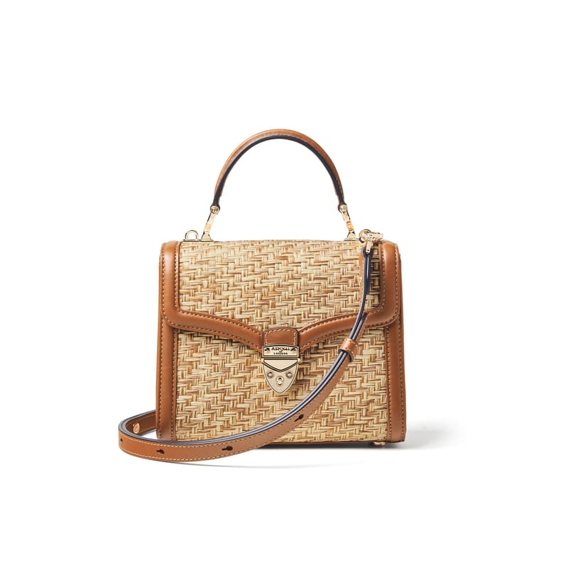 Closed Midi Mayfair Bag in Biscuit Raffia & Smooth Tan