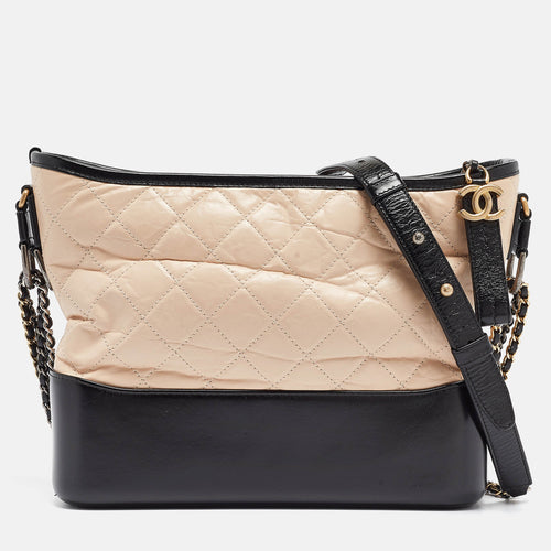 Peach/Black Quilted Aged Leather Medium Gabrielle Bag