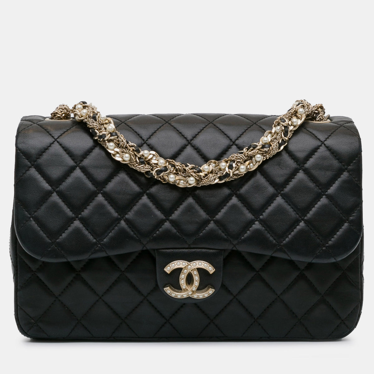 Chanel Black Quilted Lambskin Leather Westminster Pearl Flap Bag