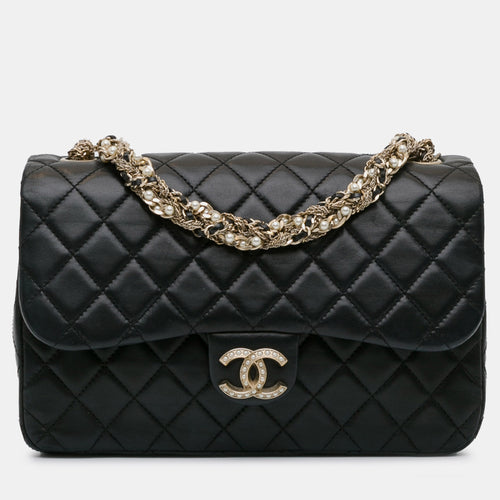 Black Quilted Lambskin Leather Westminster Pearl Flap Bag