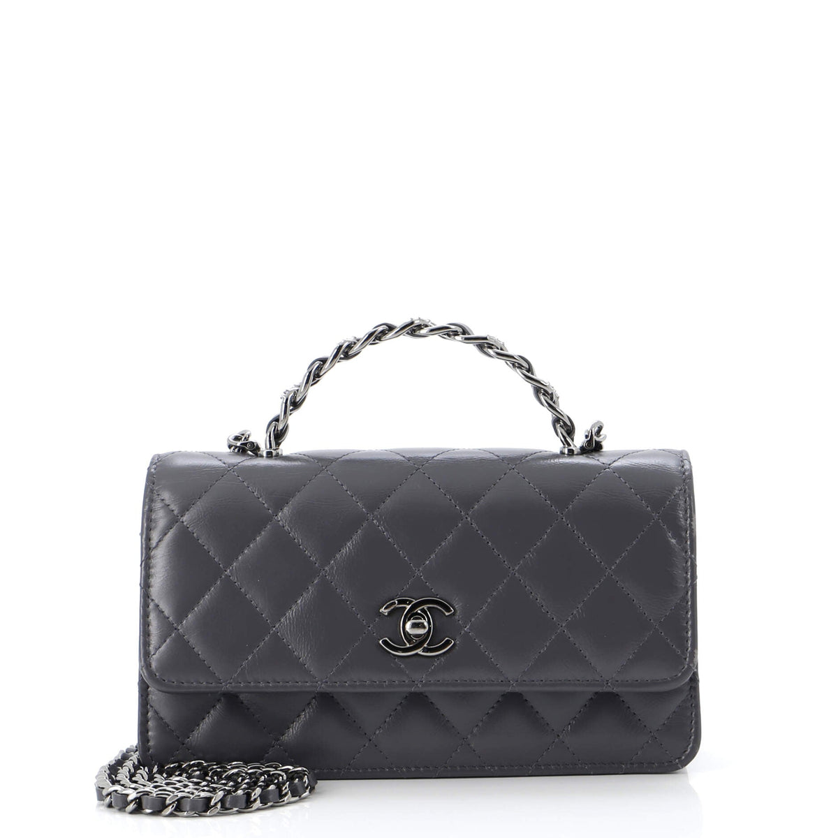 Chanel CHANEL Top Handle Phone Holder with Chain Quilted Lambskin with Crystals