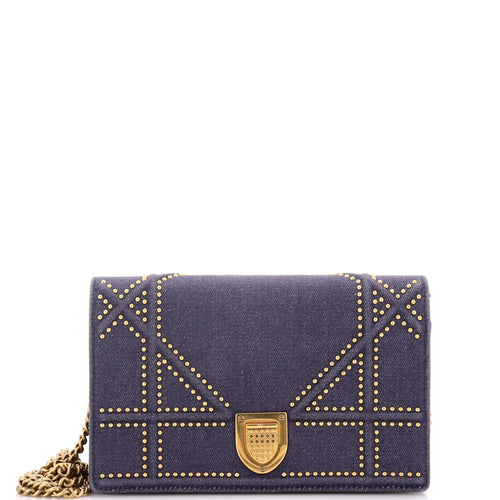 Diorama Wallet on Chain Cannage Studded Denim