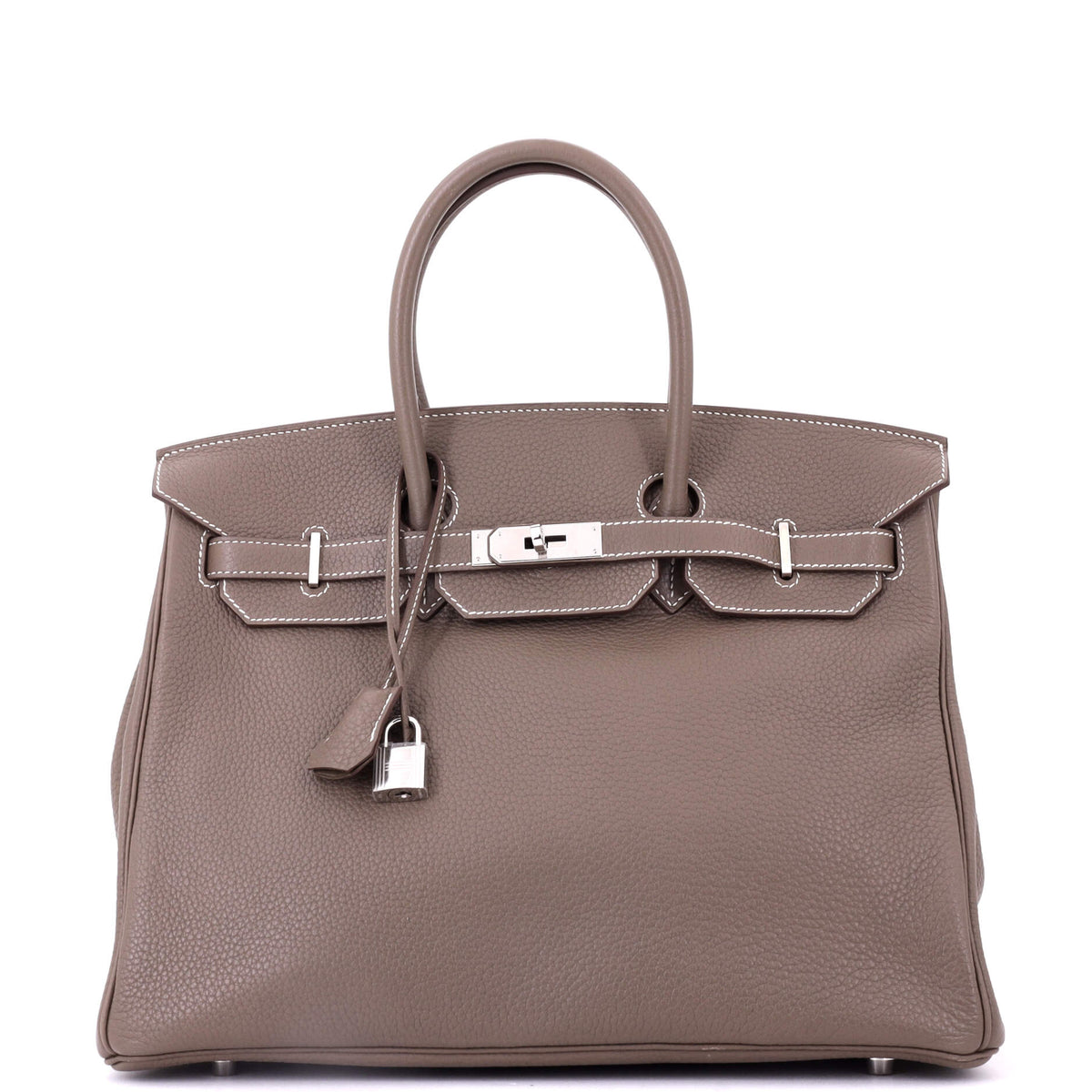 Herm?s Birkin Handbag Grey Clemence with Palladium Hardware 35