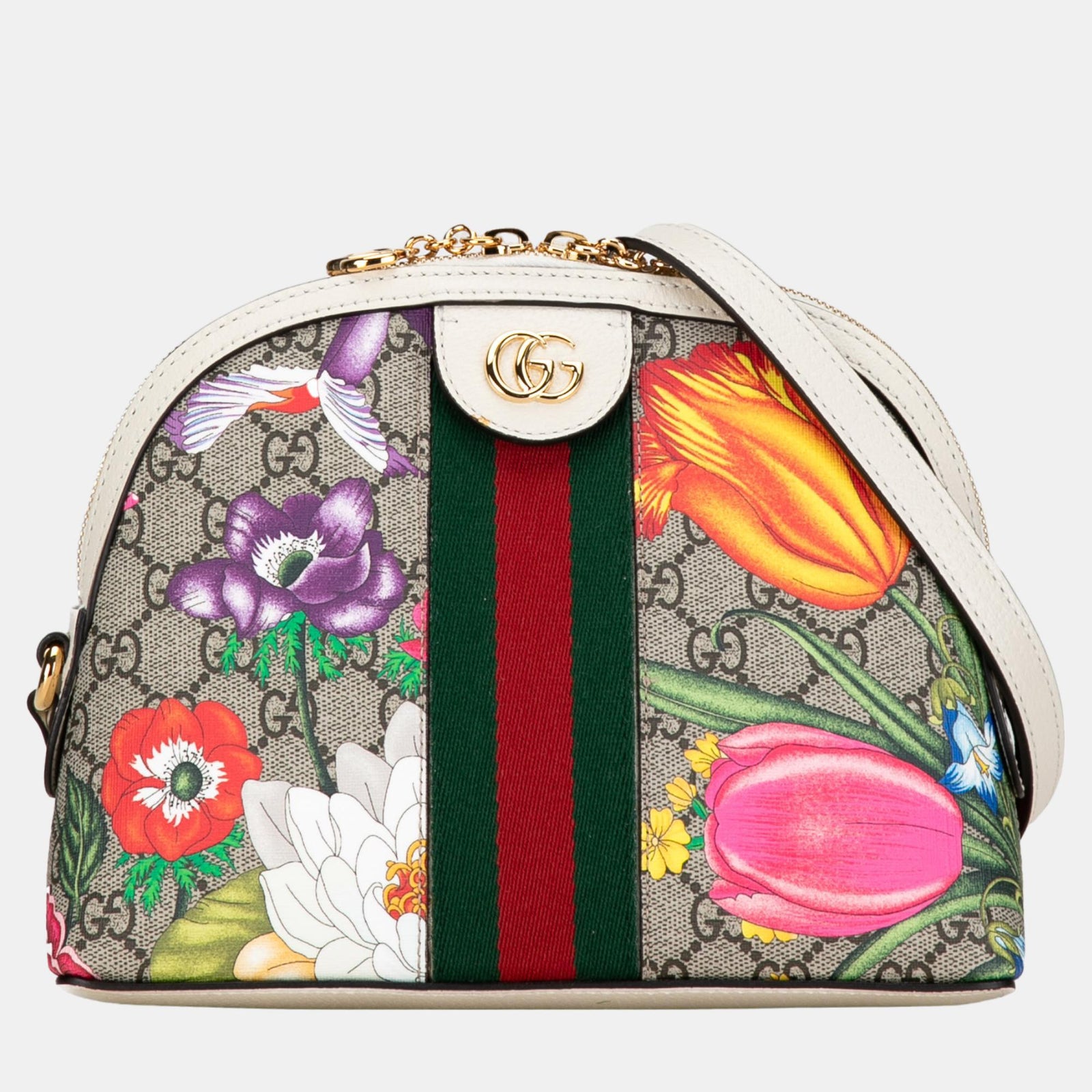 Gucci Kleine GG Supreme Flora Ophidia Dome-Schultertasche aus mehrfarbigem Canvas