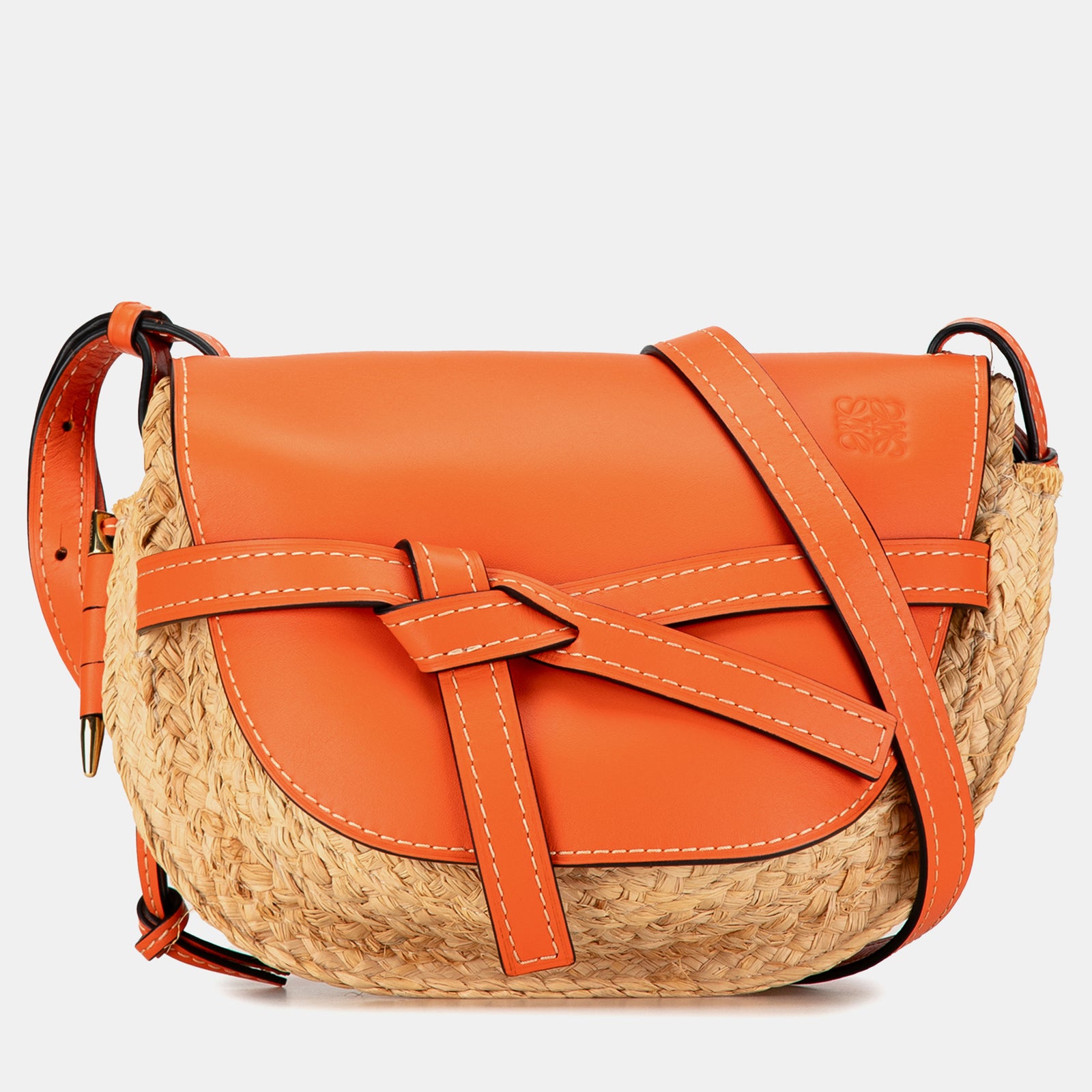 Loewe Brown/Orange Raffia Small Gate Crossbody Bag