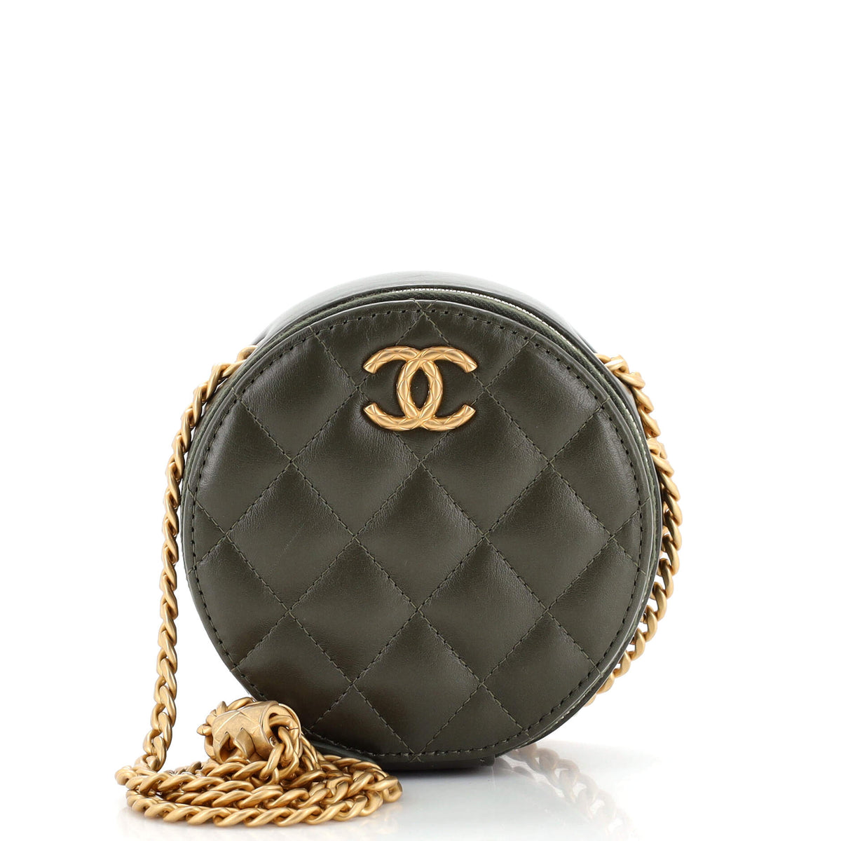 Chanel CHANEL All Slide Long Round Clutch with Chain Quilted Lambskin