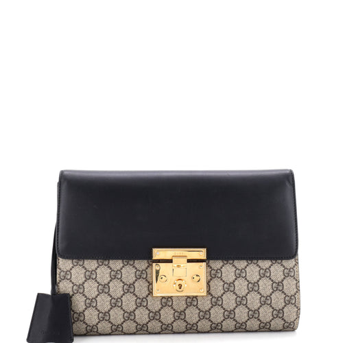GUCCI Padlock Clutch GG Canvas and Leather Large