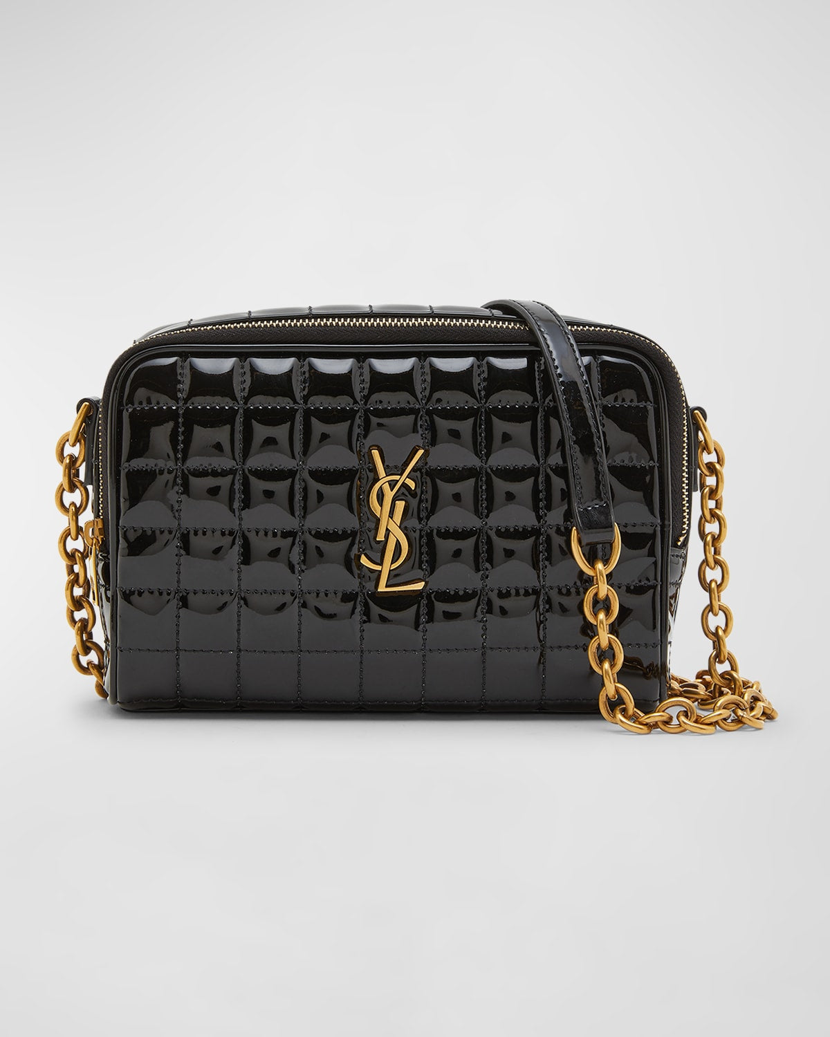 Saint Laurent Cassandre Mini YSL Camera Bag in Quilted Patent Leather