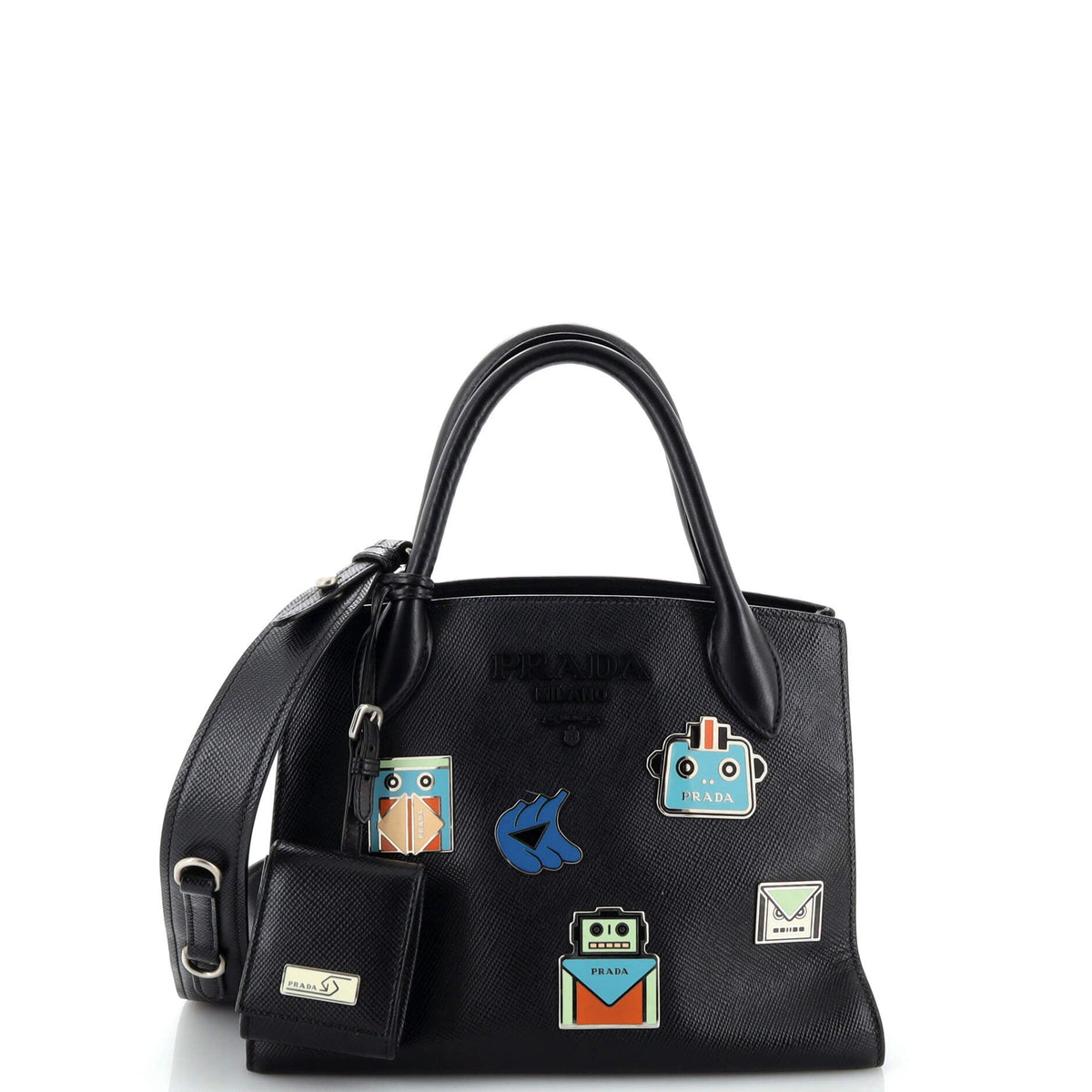 Prada PRADA Monochrome Tote Pin Embellished Saffiano with City Calf Small
