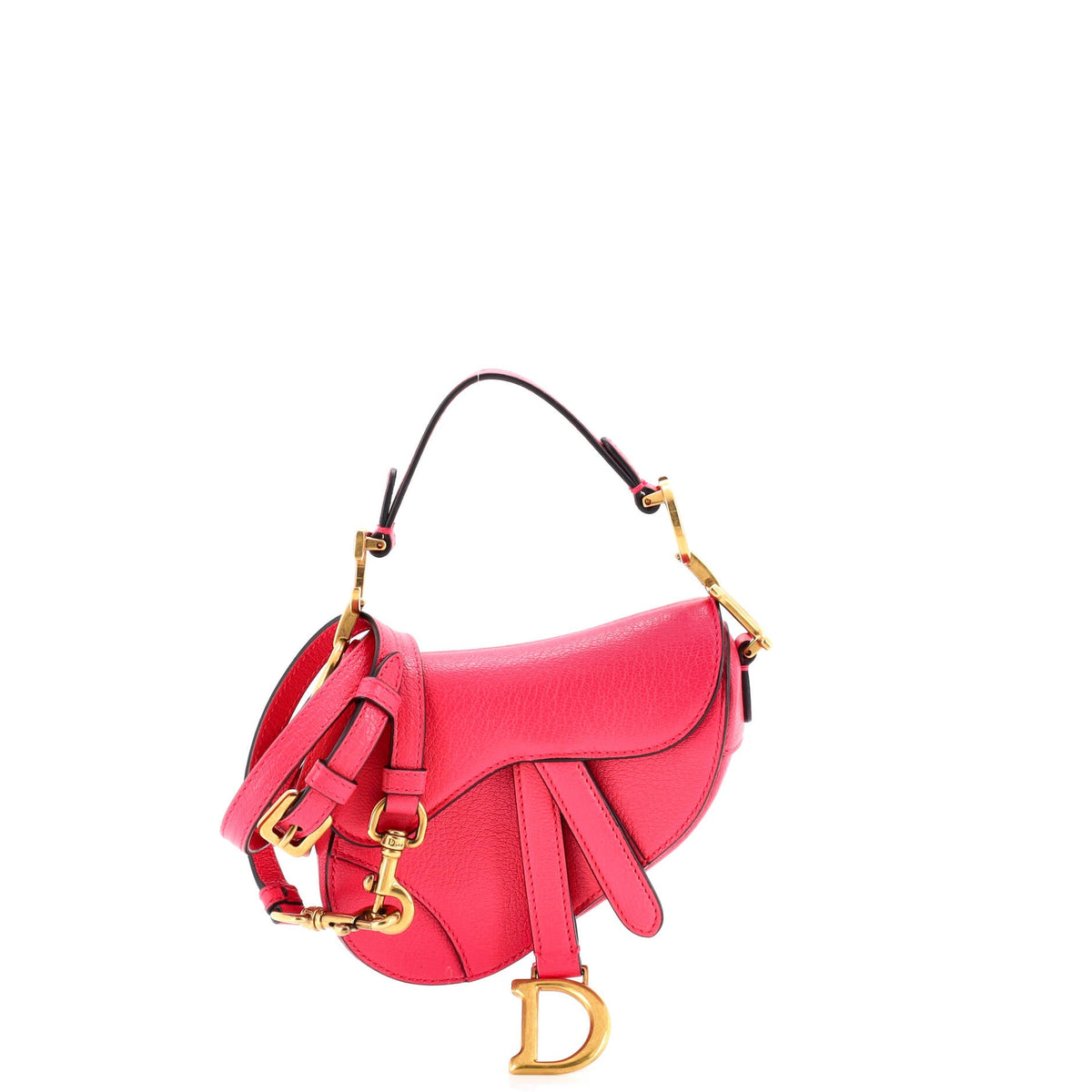 Christian Dior Saddle Handbag with Strap Leather Micro