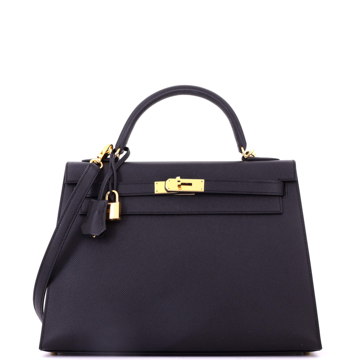 Herm?s Kelly Handbag Noir Epsom with Gold Hardware 32