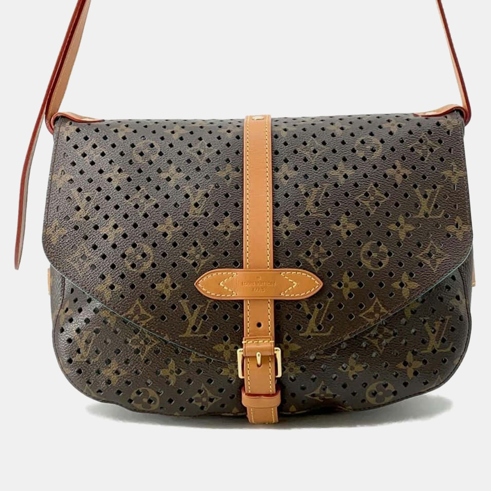 Louis Vuitton Türkisfarbene Monogramm-Flore-Saumur-Perfo-Tasche