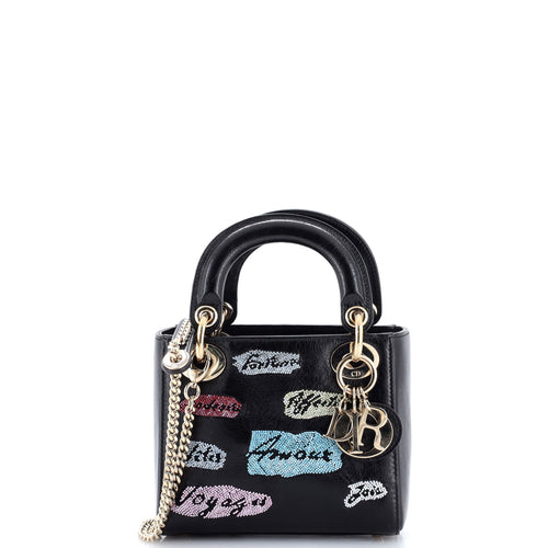 Lady Dior Chain Bag Beaded Leather Mini
