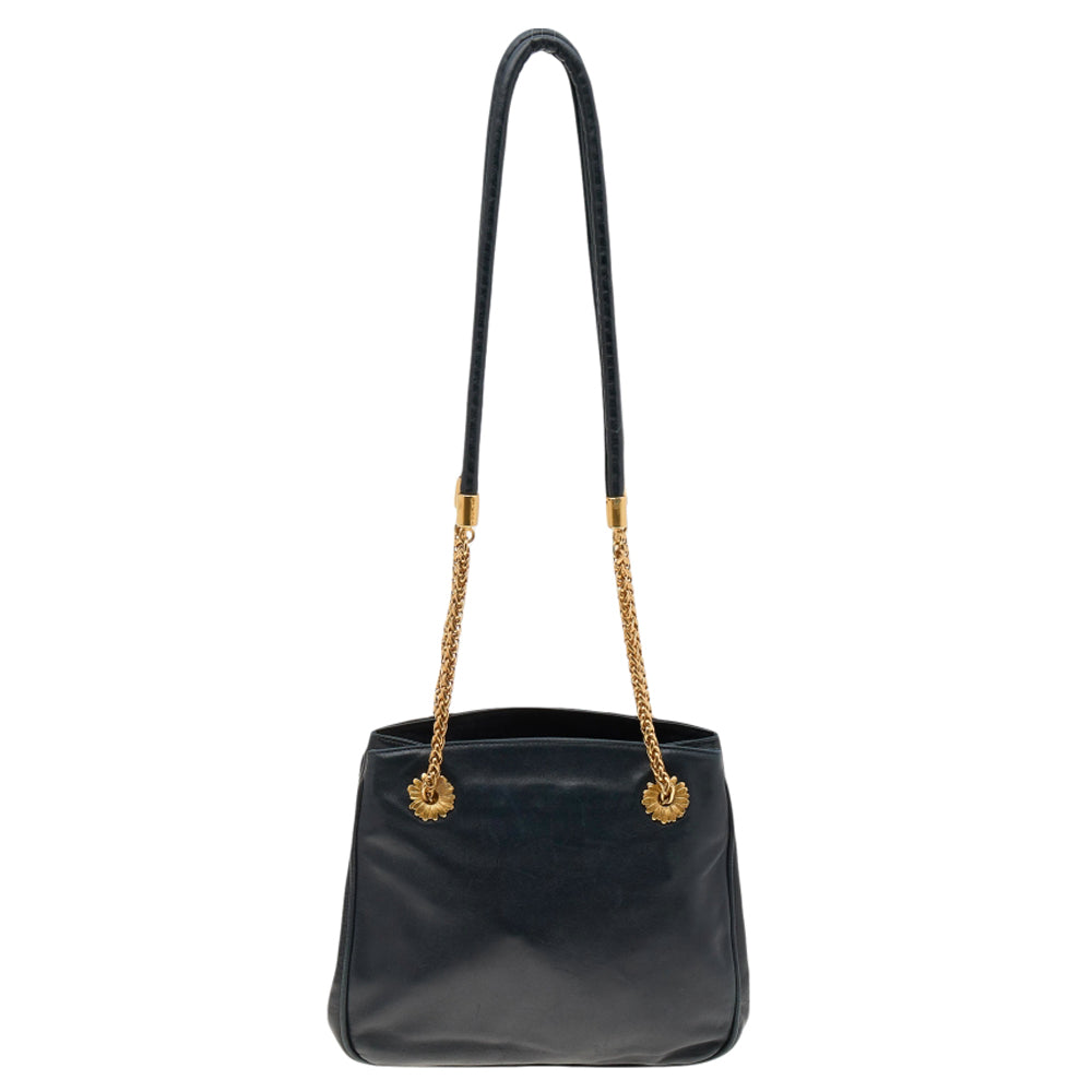 Escada Black Leather Chain Tote